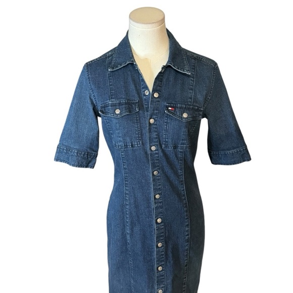 TOMMY HILFIGER Jeans Denim Mini Dress Vintage Fitted Bodycon‎ Size 4 Party Y2K - Picture 3 of 5